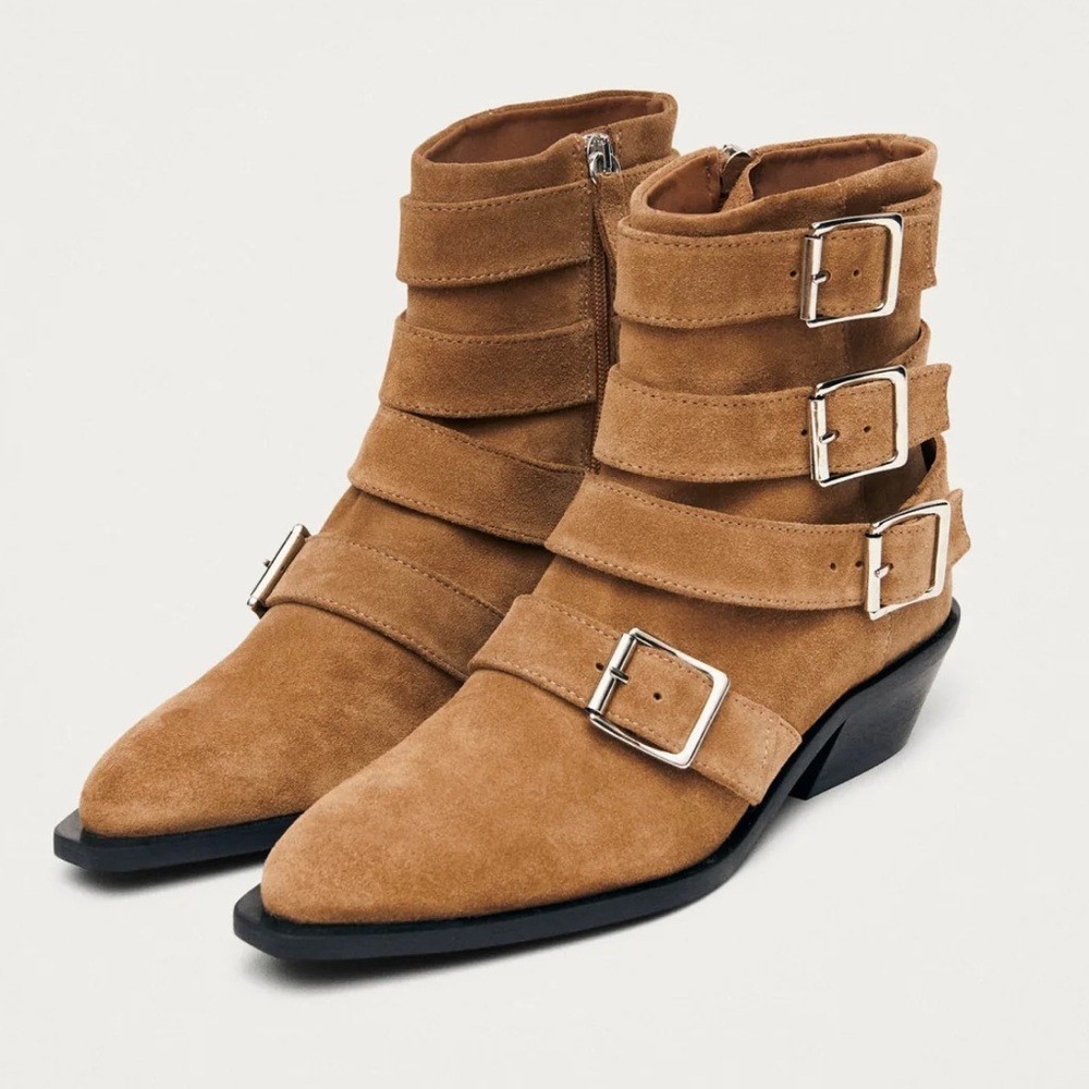 ALOHAS Eras Suede Tan Leather Ankle Boots